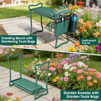 2-in-1 Garden Kneeler with Umbrella, Garden Kneeling Bench & Green Umbrella, Portable Garden Stool Loads Capacity 330lb and Garden Tools Bag with bottle holder, Gardening Gifts for Women,Men,Seniors - Image 3