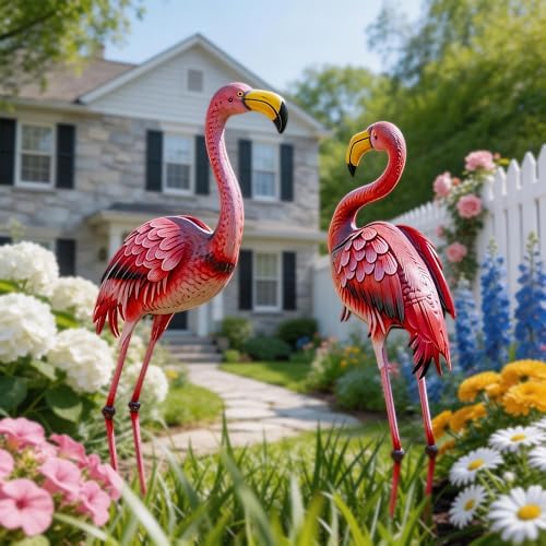 37.2" Handmade Metal Flamingo Statue, Yard Decor with Ground Stakes - Image 2
