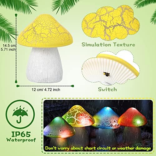 Macarrie 4 Pcs Solar Mushroom Light Outdoor Crack Solar Garden Decor Light - Image 6