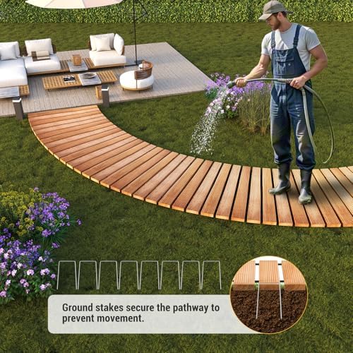 6FT Curved Wooden Garden Pathway Walkway Outdoor Roll Out Decorative Garden Non-Slip Patio Path Decorative Boardwalk Outdoor Road Floor for Backyard Beach Wedding Party - Image 2