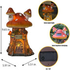 COWOS Mushroom House Sculptures, Collection of Resin Garden Sculptures, Resin Fairy House Statue, Solar Fairy Garden Figurine with Warm White Light Mushroom for Outdoor, Lawn, Yard Decoration - Image 2