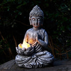 Solar Buddha Statue - Outdoor Zen Sculpture With Flickering LED Lotus Light - Waterproof Garden Decor Gift - 11.81 Inch by Yiosax