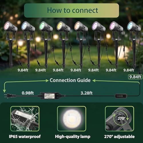 Smart Low Voltage Landscape Lights, Bluetooth Landscape Lighting, RGB Warm White LED Spotlights APP Control, 24V Outdoor Yard Spot Lights with Spike Stand, Waterproof Garden Light Music Sync - Image 5