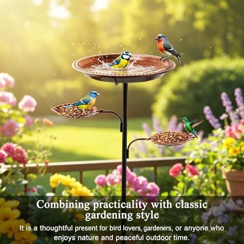 Freestanding Metal Bird Bath, Stake with 30cm Bowl, Feeders for Flower Beds and Outdoor Areas(Copper Color) - Image 7