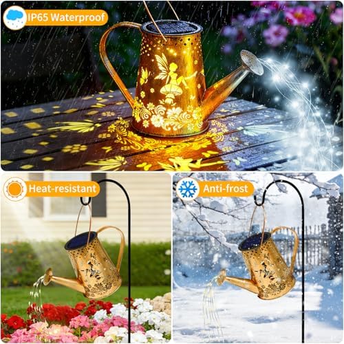 YJFWAL Solar Watering can with Lights, Gifts for Mothers Day Mom Grandma Women Birthday, Waterproof Gardening Gifts Watering Can with Cascading Lights Outdoor Decor for Garden Patio Yard Pathway - Image 5