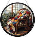 9.84 Inch Boho Memorial Day Patriotic Quilt Stained Glass Sun Catcher Wall Hanging Colored Decor Room Indoor Window Decor Halloween Christmas Hanging Ornament Mother Day by Unknown