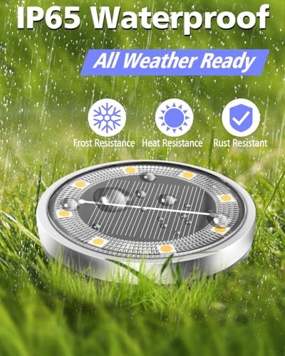 Solar Lights Outdoor Waterproof, 12 Pack 8 LED, Thickened Stainless Steel Ground Light, Solar Garden Lights Landscape Lighting for Patio Pathway Lawn Yard Deck Driveway Walkway, Warm White - Image 3