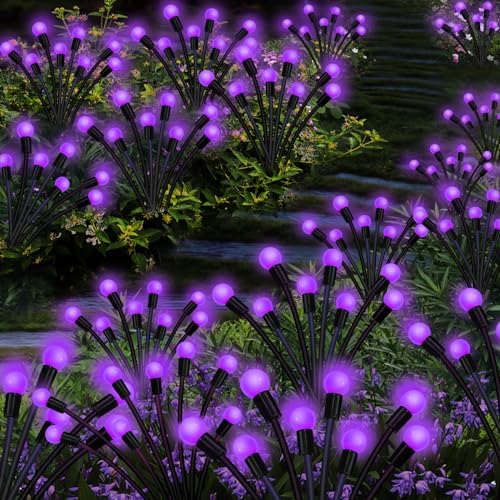 Kohlrabi Solar Garden Lights Outdoor, 6 Pack 48 LED Solar Purple Firefly Lights Waterproof, Sway by Wind, Halloween Swaying Light for Yard Patio Backyard Garden Planter Flower Bed Pathway Decoration - Image 5