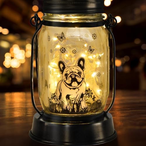 kyoryuger French Bulldog Frenchie Gifts for Women/Men French Bulldog Solar Lanterns Dog Mom Birthday Dog Lovers Lantern Pet Loss Pet Memorial Solar Garden Decor Yard, Patio,Backyard,Porch Torches by kyoryuger