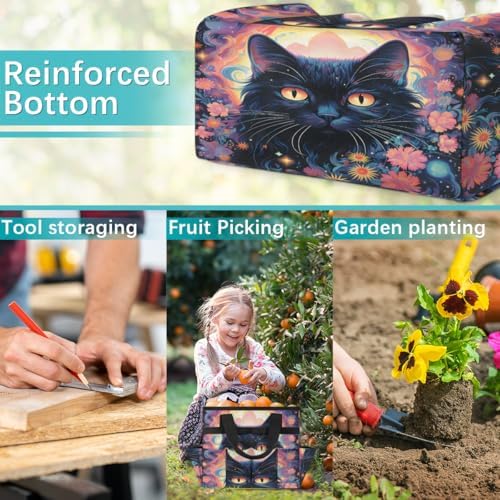Boho Cat Garden Tool Bag Organizer Heavy Duty Flower Cat Gardening Tote Bag with 10 Pockets for Women Men Gardening Gifts - Image 7