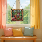 Gnome Making jam Stained Glass Suncatcher – Square Hanging Window Panel for Home, Garden, Nursery, Halloween, Christmas, Memorial Day – Whimsical Glass Art Gift for Gnome Lovers 8ddf8a - Image 5