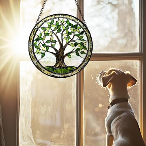 Green Tree of Life Stained Glass Window Hanging Decor Gifts for Women 15" - Image 3