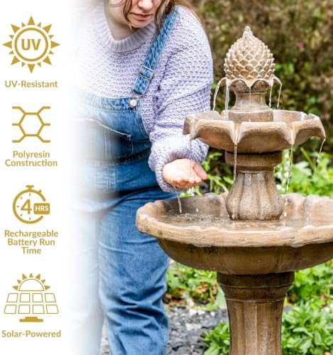 Sunnydaze 46" 2-Tier Solar Water Fountain, Pineapple Top, Earth Finish - Image 4