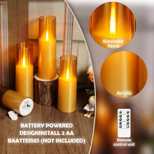 kakoya Flameless LED Candles Upgraded Realistic Flickering Flame,7Pcs Battery Operated Candles with Remote Timers,LED Pillar Candles for Home Decor,Christmas,and Parties（Gold） - Image 2