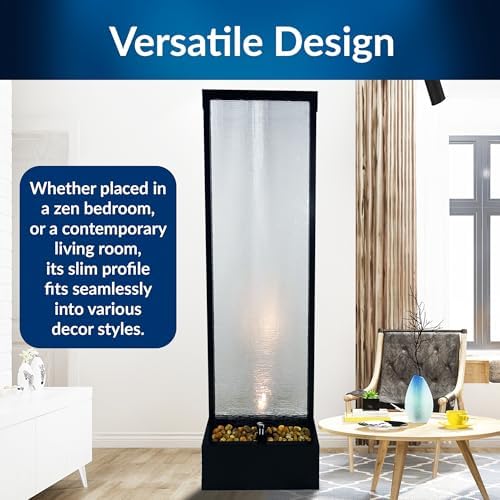 Alpine Corporation MLT170L 72" Waterfall Fountain with LED Light Cascading Textured Glass & Aluminum Floor Design, Indoor, Black - Image 5