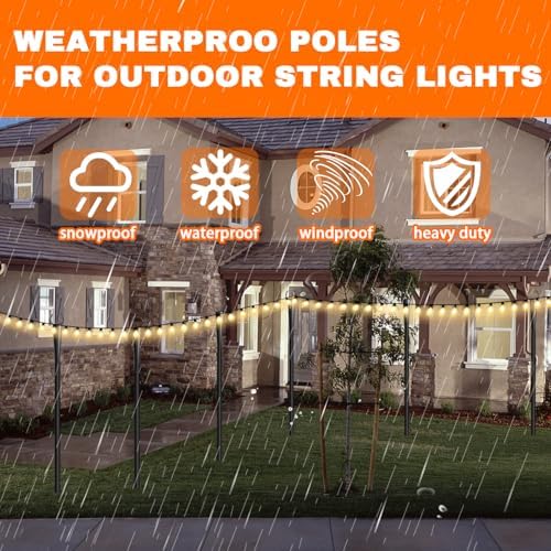 6 Pack 10Ft String Light Poles, Metal Poles with Fork for Outside Lights,Outdoor Metal Light Stand with Fence Brackets Hanging Lights for Garden Patio Wedding Backyard Deck Party - Image 4