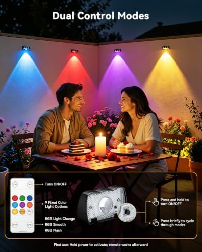 8 Pack Solar Fence Lights Outdoor with Remote Control 60LM Black - Image 3