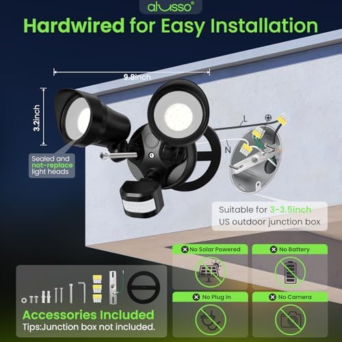 ALUSSO Motion Sensor Outdoor Lights, 30W 3500LM Flood Lights Outdoor 120V, 3 Modes (Dusk to Dawn/Auto/On Time), 3CCT 3000K/4000K/6500K Waterproof Hardwired Security Light ETL Listed for Porch, 2PCS - Image 2
