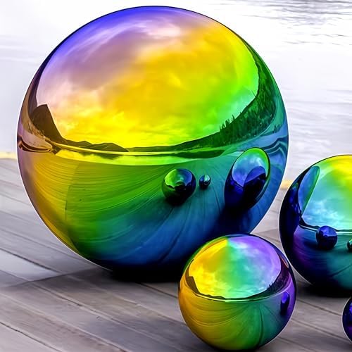 Outdoor Garden Gazing Mirror Ball: Gazing Ball, Stainless Steel Garden Mirror Globe, for Home Outdoor Pond Swimming Pool Decoration Gift, Hollow Floating Reflective Globe (Rainbow,8in) - Image 4