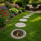 VEOJEIN Family Tree Garden Stepping Stone, 9.45 Inch Round, Gold Tree of Life Design, Weather-Resistant Outdoor Decor - Image 3