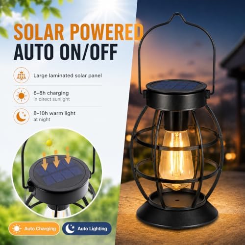 LeiDrail Solar Lanterns Outdoor, Hanging Metal Lights, Dual LED, 2 Pack - Image 4
