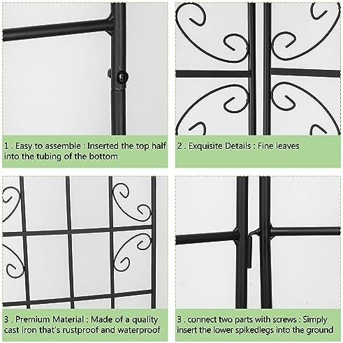 4 Pack 86.2x19.7in Metal Garden Trellis for Climbing Plants,Black Metal Garden Trellis for Vines Plant Rose Vegetable Support,Large Decorative Outdoor Trellis - Image 4