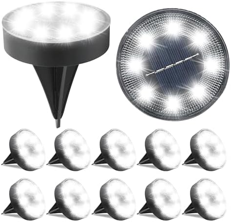 Siatom Solar Ground Lights 12 Pack, IP68 Waterproof Solar In-Ground Light for Outdoor, Flat Landscape Lighting, Garden Disc Light for Pathway, Walkway, and Yard - 12 Pcs (Cool White) by SiatomLighting