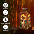 Solar Lantern Stained Glass Beagle Dog Sunset Floral Accents Vintage Flowers Outdoor Waterproof Hanging Solar Light Outside Lights for Patio Yard House Lawn Decor Birthday Gifts for Women Mom - Image 5