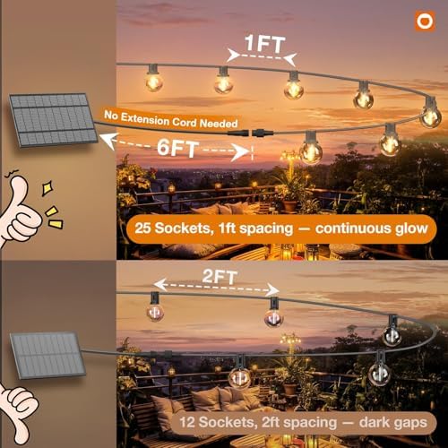 addlon 31FT(25+6) Solar String Lights Outdoor with 1FT Bulb Spacing - Image 2