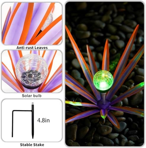 Metal Agave Plant Garden Art, 2 Pack Tequila Rustic Sculpture, Rustic Metal Agave Plants Garden Lawn Home Ornaments, for Yard Stakes, Garden Figurines, Outdoor Patio (2 PCS Purple with Light) - Image 3