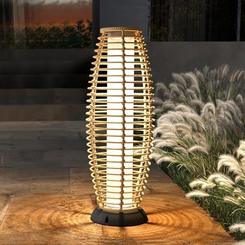 Solar Yard Outdoor Floor Lamp Patio Lights Solar Powered Lantern Weather-Resistant Wicker Deck Lights, Lamp Large for Garden (Austin Natural Brown) by SolarYard