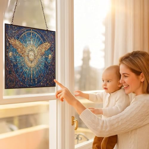 Personalized Rectangle Mosaic Divine Halo Stained Glass Suncatcher Stained Glass Window Hangings Birthday Gift for Mom Grandma Teacher Women Friend Memorial Hook - Image 5