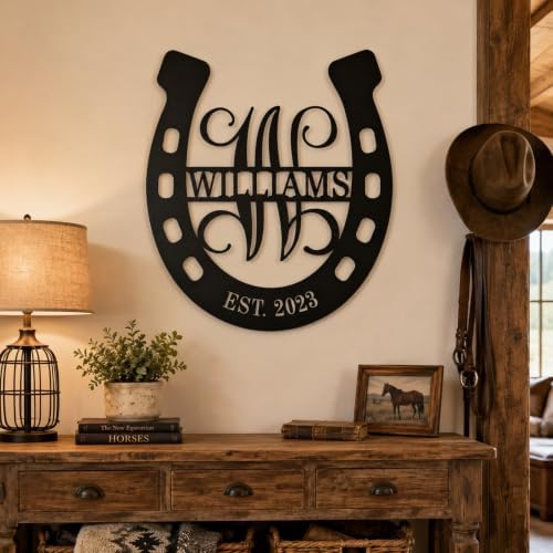 Personalized Horseshoe Metal Sign with Initial and Family Name, Custom Monogram Metal Wall Art Last Name Sign, Equestrian Horse Lover Gift for Living Room Decor - Image 3