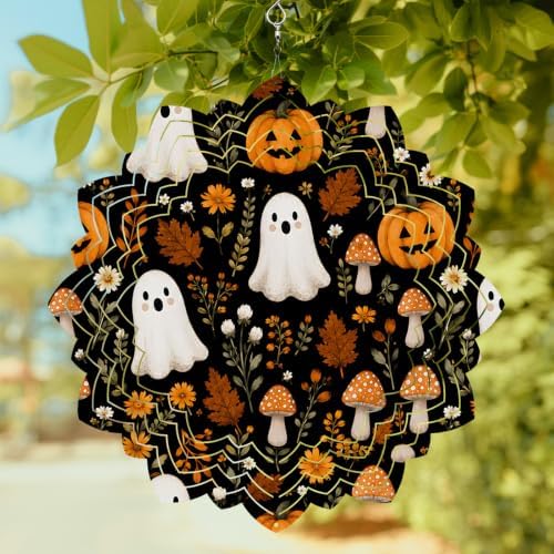 12 Inch Halloween Wind Spinner for Yard and Garden, Funny Ghost Pumpkins Mushrooms Botanical Hanging Ornaments Outdoor 3D Kinetic Wind Sculpture Spinners Indoor Outdoor Patio Décor Ornaments Gift - Image 2