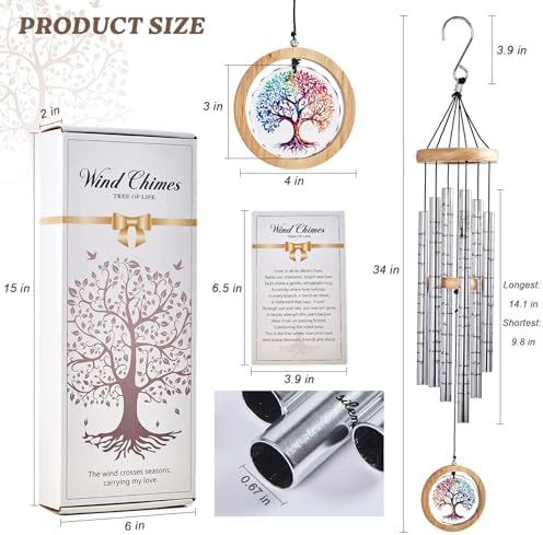 Memorial Wind Chimes for Outside 34" Tree of Life Wind Chime Outdoor for Garden Porch Decor Memorial Bereavement Sympathy Gift for Loss of Loved One Mom Dad Grandpa Grandma Friends - Image 2