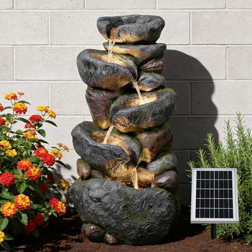 36.2" H Solar Water Fountain Outdoor Garden 5-Tiers Cascading Waterfall by KAISOKUFOUNTAIN
