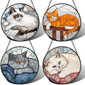 Stained Glass Window Hanging 4 Pcs Set Cute Cat 7.8" - Suncatcher Door Garden Sun Catcher Decor Birthday Mother's Day Christmas Comfort Gifts for Lost Pet Woman Nana Mom Men Friend by amderven