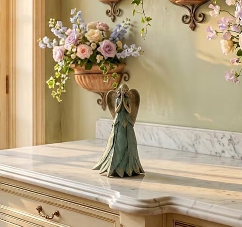 Napco Praying Angel Faith Plant Leaf 11 x 6 x 6.5 inches Blue and Bronze Resin Stone Collectible Figurine Statue Sculpture, Indoor Outdoor Garden Décor - Image 4