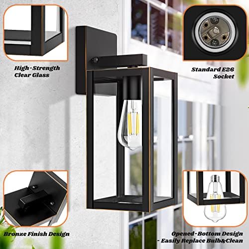 2-Pack Outdoor Lights for House, Waterproof Bronze Exterior Light Fixtures with Clear Glass, Anti-Rust Outside Wall Lanterns Sconces, Front Porch Lights for Garage Doorway, Bulbs Not Included - Image 3