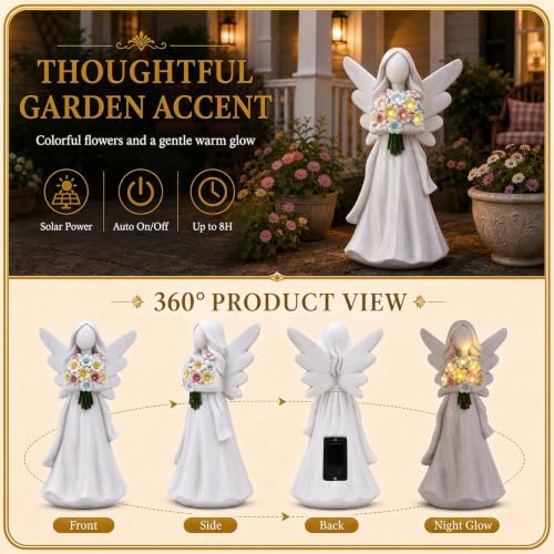 Solar Angel Garden Statue with Glowing Flowers, Sympathy Memorial Gifts - Image 5