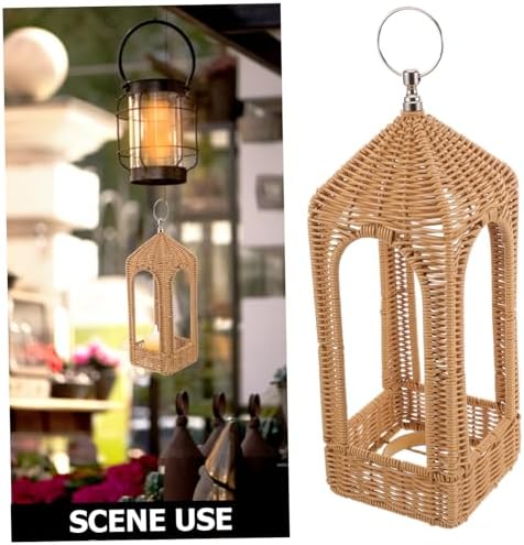 Handwoven Simulated Rattan Lantern with Hanging Design, Coffee PE - Image 3