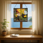 Bee Friend Gnome Stained Glass Suncatcher – Square Hanging Window Panel for Home or Greenhouse – Whimsical Glass Art Gift for Garden Lovers, Christmas, Halloween, Father Days NXogQg - Image 6
