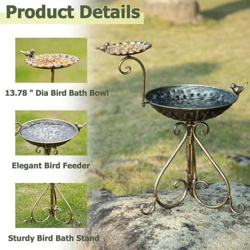 21" Outdoor Bird Bath,Free-Standing Bird Bath and Bird Feeder 2-in-1 Design - Image 4