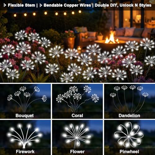 Solar Garden Lights Outdoor, Upgraded Solar Swaying Starburst Light Waterproof with 2 Modes, Solar Fairy Firework Lights for Yard Patio Pathway Flowerbed Balcony Garden Decoration (White, 4 Pack) - Image 5