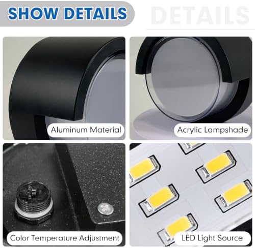 Aiwewin 1 Pack Outdoor Wall Sconces, 6 Inch Modern Round LED Exterior Light Fixtures, 1200LM 3CCT Selectable (3000K/4000K/6000K), IP65 Waterproof Black Aluminum Porch Lights for Garage, House, Garden - Image 5