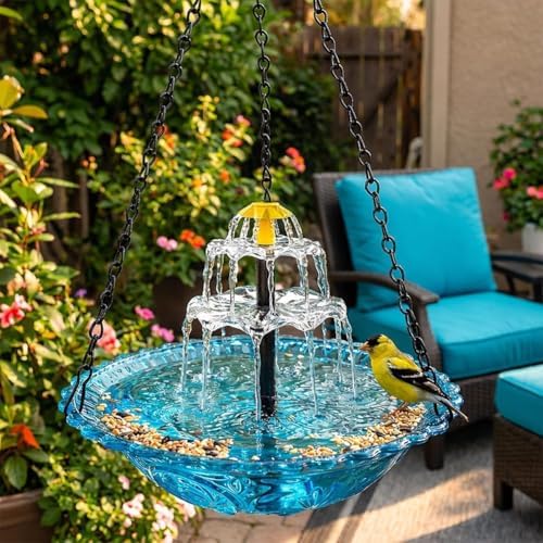 2026 Spring Solar Cascade Hanging Bird Bath Fountain for Outdoor Garden Decor, Metal Hanging Birdbath with Solar Pump for Backyard, Patio, Yard, Attracts Birds and Hummingbirds (Orange, Upgraded) - Image 4