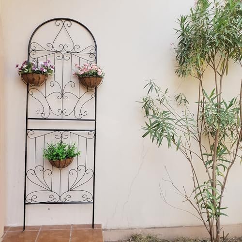 Metal Trellis 82.7" H x 26.7" W Powder-Coated Black Attractive Plant Support Garden Trellis Stylish Garden Addition Lattice Outdoor Yard Décor Roses Vine Ivy Clematis Trellises Black 1 Pack - Image 4