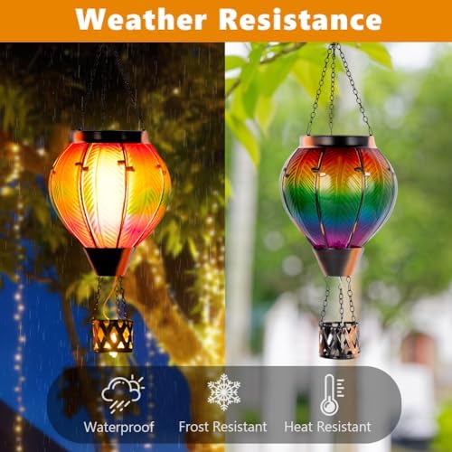 Starsoul 2PCS Hot Air Balloon Solar Lantern Colorful Solar Hot Air Balloon Lantern with Flame Light Waterproof Hanging Outdoor Lantern with Candle Holder for Patio Garden Yard Farmhouse Decor - Image 2