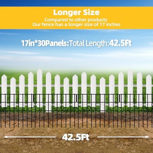 ULIOK 30 Panels Garden Fence Animal Barrier, Animal Barrier Fences No Dig Fence, 42.5ft(L) x 13in(H) Dog Fencing Rabbit Fences, 1.5in Spike Spacing Rustproof Metal Fences Border for Outdoor Yard - Image 5