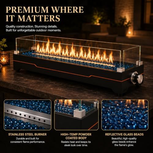 Grisun 36" Tabletop Fire Pit with Glass Wind Guards for Patio and Camping - Image 6